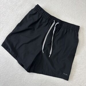 HUK 'Volley Swim Shorts' Mens Medium 5.5" Solid Black Mesh Lined Elastic Waist